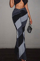 Grey Modest New Matching Color Spliced Flare Pants SZS1002-2
