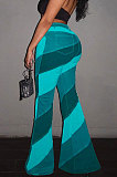 Lake Blue Modest New Matching Color Spliced Flare Pants SZS1002-1