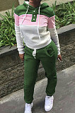 Red Casual  Preppy Thicken Spliced Long Sleeve Hoodie Tops Jogger Pants Sport Sets W8359-2