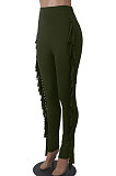 Wine Red Women Fashion Solid Color Sexy Tassel Mid Waist Long Pants WMZ2683-2