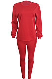 Yellow Women Long Sleeve Round Collar Pure Color Pants Sets LD86311-2