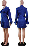 Black Fashion Preppy Pure Color Horn Sleeve Single-Breasted Collect Waist Shirts Dress WY6861-2