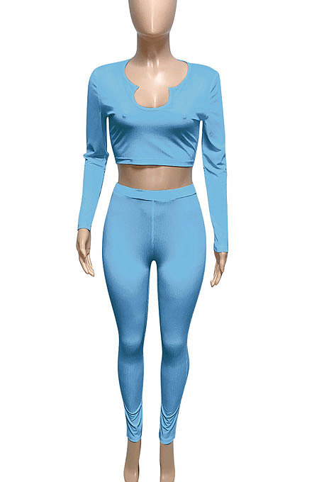 Red Women Ribber V Collar Long Sleeve Solid Color Bodycon Jumpsuits Pants Sets Q979-3