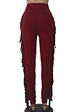 Black Women Fashion Solid Color Sexy Tassel Mid Waist Long Pants WMZ2683-1