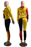 Yellow Wholesale New Multicolor Spliced Long Sleeve Zip Hoodie Jogger Pants Sport Sets W8358-1