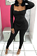Ribbed Side Split Pants Set in Black