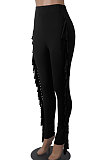Black Women Fashion Solid Color Sexy Tassel Mid Waist Long Pants WMZ2683-1