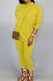 Red Women Long Sleeve Round Collar Pure Color Pants Sets LD86311-1