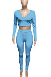 White Women Ribber V Collar Long Sleeve Solid Color Bodycon Jumpsuits Pants Sets Q979-1