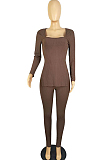 Ribbed Side Split Pants Set in Tan