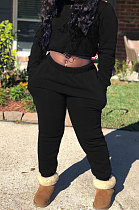 Black Modest New Cotton Hoody Tops Jogger Pants Plain Color Sets DN8643-4