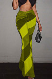 Lake Blue Modest New Matching Color Spliced Flare Pants SZS1002-1