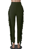 Black Women Fashion Solid Color Sexy Tassel Mid Waist Long Pants WMZ2683-1