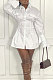 White Fashion Preppy Pure Color Horn Sleeve Single-Breasted Collect Waist Shirts Dress WY6861-3