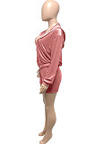 Pink Women Pure Color Tank Condole Belt Cardigan Korea Velvet Zipper Pocket Shorts Three Pieces Q976-1