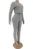 Coffee Modest New Cotton Hoody Tops Jogger Pants Plain Color Sets DN8643-2