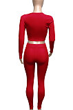 Black Women Ribber V Collar Long Sleeve Solid Color Bodycon Jumpsuits Pants Sets Q979-4