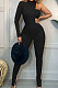 Black Fashion Sexy Ribber Pure Color  Strapless&One Sleeve Tops Slit Skinny Pants Three Piece HH10011-1
