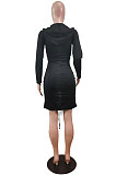 Blue Wholesale Casual Long Sleeve Deep V Neck Ruffle Slit Hooded Dress WY6854-3