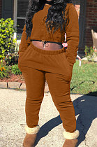 Coffee Modest New Cotton Hoody Tops Jogger Pants Plain Color Sets DN8643-2