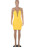 Pink Euramerican Backless Sexy Condole Belt Tied Hollow Out Mid Waist Tight Mini Dress WMZ2681-2