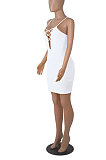 Black Euramerican Backless Sexy Condole Belt Tied Hollow Out Mid Waist Tight Mini Dress WMZ2681-1