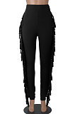 Black Women Fashion Solid Color Sexy Tassel Mid Waist Long Pants WMZ2683-1