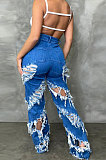 Dark Blue Wholesale New Modest Wave Hole Jean Pants SZS1003