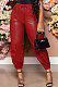 Red Luxe Simple Pu Leather Casual Pencil Pants DN8642-4