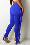 Black Women Fashion Solid Color Sexy Tassel Mid Waist Long Pants WMZ2683-1