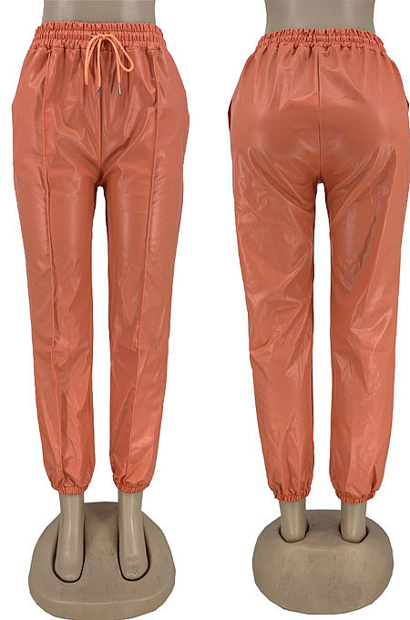 Brown Luxe Simple Pu Leather Casual Pencil Pants DN8642-1