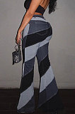 Lake Blue Modest New Matching Color Spliced Flare Pants SZS1002-1