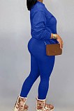 Red Women Long Sleeve Round Collar Pure Color Pants Sets LD86311-1