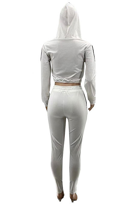 Navy Cyan Casual Sport Sequins Spliced Long Sleeve Hoodie Tops Jogger Pants Sets SZS8191-1