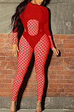 Red Women Contrast Color Positioning Printing High Waist Bodycon Jumpsuits Q967-1