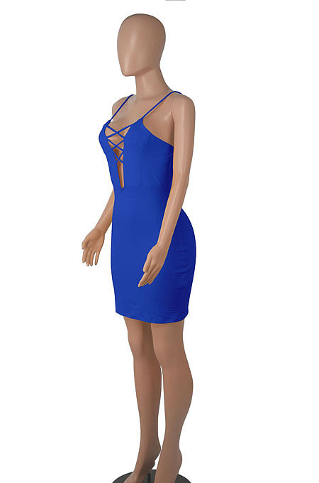 Black Euramerican Backless Sexy Condole Belt Tied Hollow Out Mid Waist Tight Mini Dress WMZ2681-1