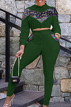 Navy Cyan Casual Sport Sequins Spliced Long Sleeve Hoodie Tops Jogger Pants Sets SZS8191-1