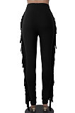 Black Women Fashion Solid Color Sexy Tassel Mid Waist Long Pants WMZ2683-1