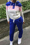 Red Casual  Preppy Thicken Spliced Long Sleeve Hoodie Tops Jogger Pants Sport Sets W8359-2