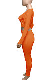 White Women Ribber V Collar Long Sleeve Solid Color Bodycon Jumpsuits Pants Sets Q979-1