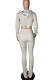 Yellow Women Pure Color Cardigan Hoodie Top Zipper Dew Waist Pants Sets LD81071-2