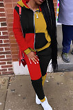 Yellow Wholesale New Multicolor Spliced Long Sleeve Zip Hoodie Jogger Pants Sport Sets W8358-1