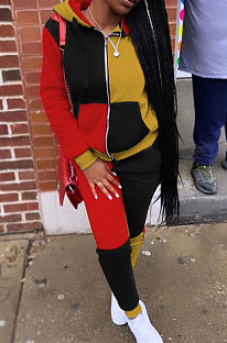 Yellow Wholesale New Multicolor Spliced Long Sleeve Zip Hoodie Jogger Pants Sport Sets W8358-1