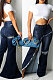 Blue Casual High Waist Hole Slit Jean Flare Pants SZS1001
