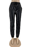 Black Luxe Simple Pu Leather Casual Pencil Pants DN8642-3