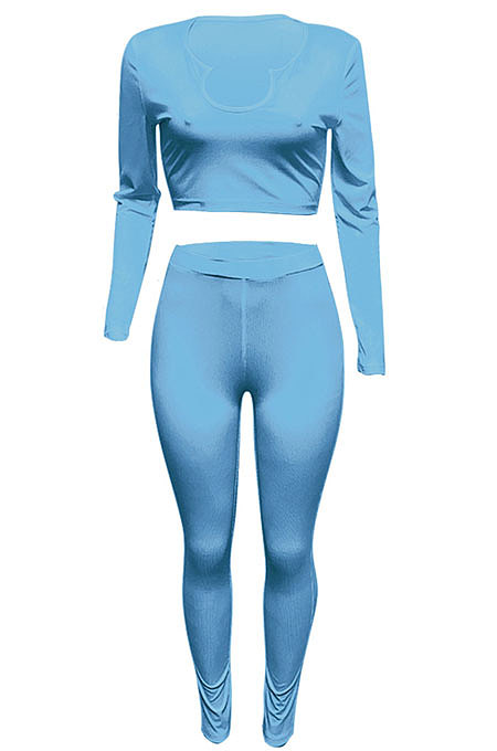 Red Women Ribber V Collar Long Sleeve Solid Color Bodycon Jumpsuits Pants Sets Q979-3