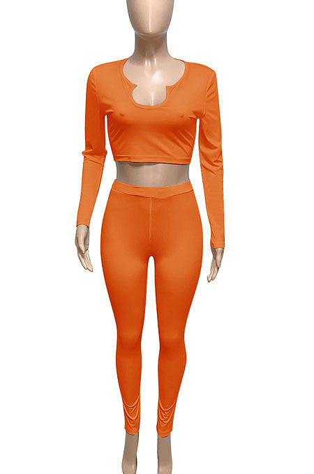 Red Women Ribber V Collar Long Sleeve Solid Color Bodycon Jumpsuits Pants Sets Q979-3