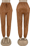 Brown Luxe Simple Pu Leather Casual Pencil Pants DN8642-1