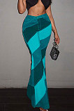 Lake Blue Modest New Matching Color Spliced Flare Pants SZS1002-1