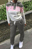 Red Casual  Preppy Thicken Spliced Long Sleeve Hoodie Tops Jogger Pants Sport Sets W8359-2
